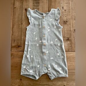 NWT - H&M: Gray and White Romper with Ruffle Cap Sleeves (Organic Cotton)